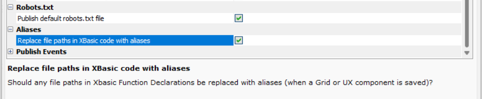 Aliases in Web Project Properties dialog